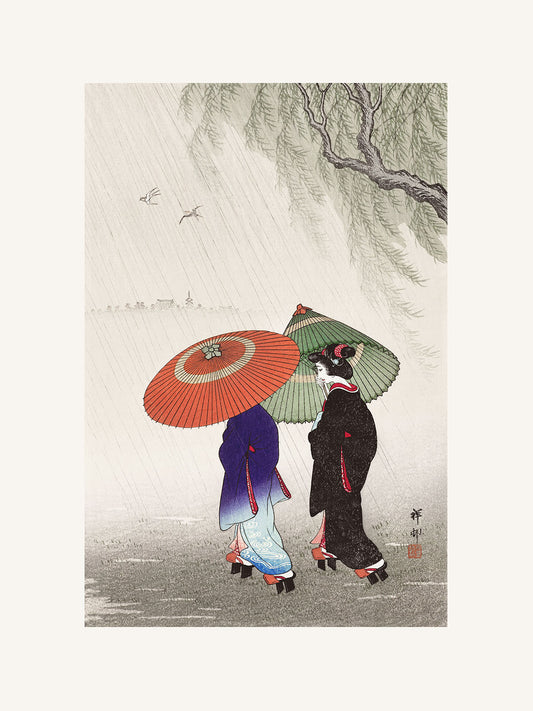 Yağmurda İki Kadın (Metinsiz) - Ohara Koson