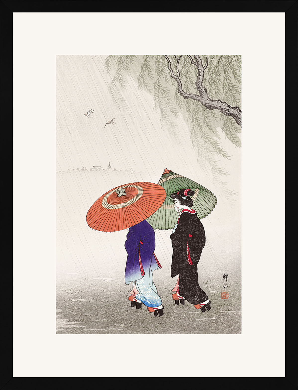 Yağmurda İki Kadın (Metinsiz) - Ohara Koson