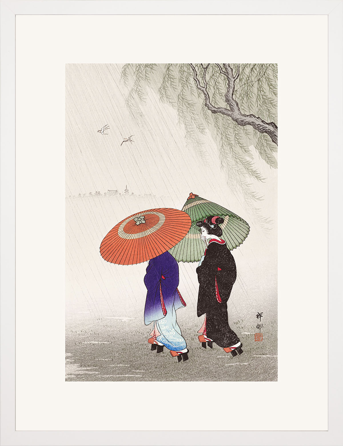 Yağmurda İki Kadın (Metinsiz) - Ohara Koson